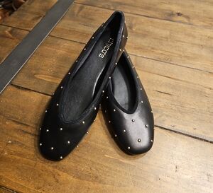 NWT Chico's Leather Black Gold Studded Ballet Flat